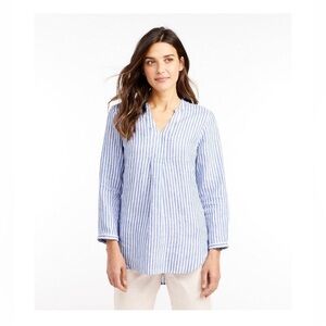 LL Bean Blue & White Linen Pullover Tunic - Perfect for Summer!